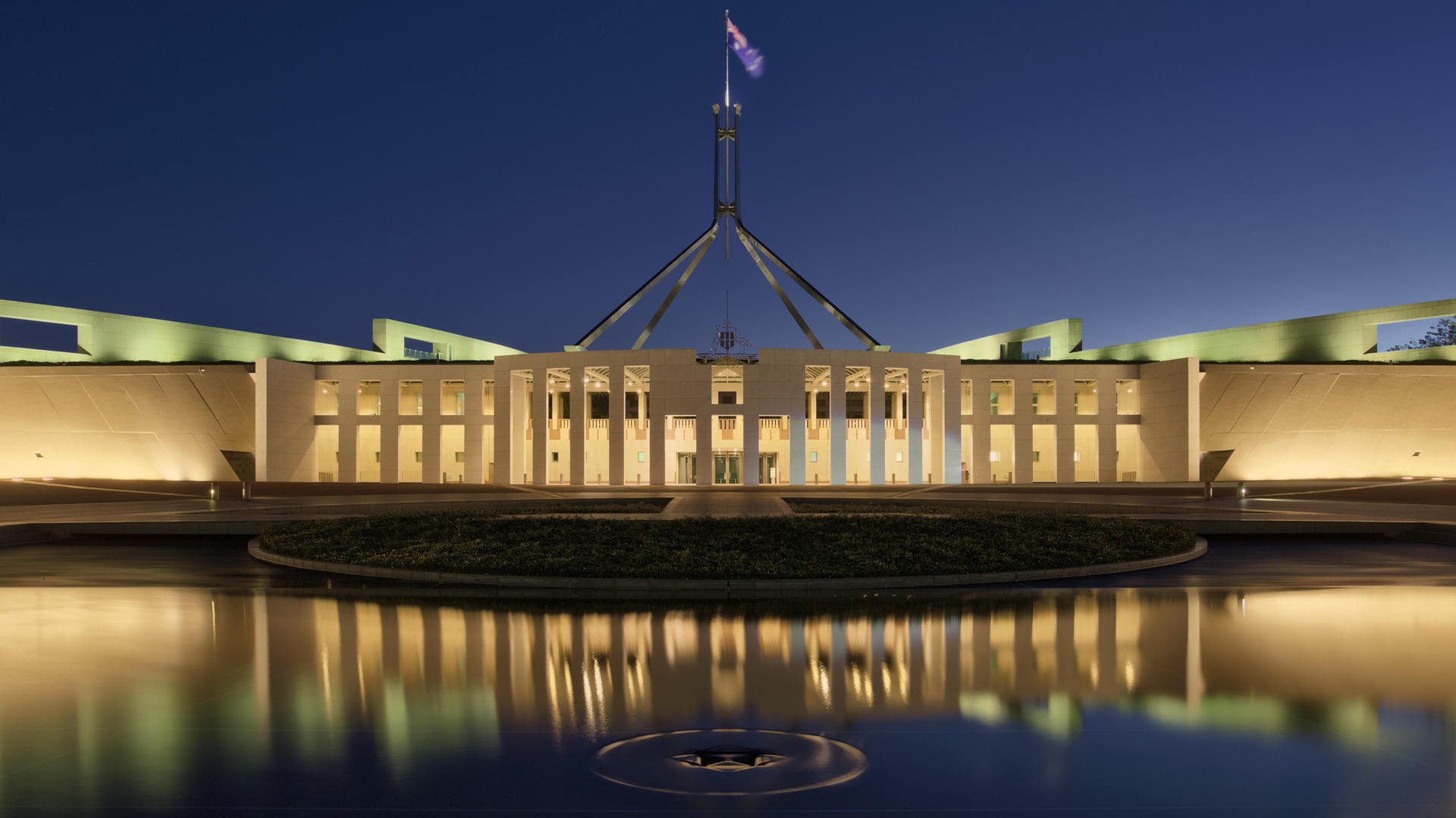 Parliament House at dusk, Canberra, illustrating the Federal Budget 2026 setting.